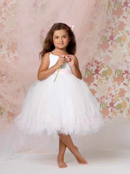  We have so much fun when the adorable Flower Girl dresses start to arrive. They’re just so cute! This is a new arrival from Jordan, shown in White and Light Pink. It has a satin bodice with a keyhole back and satin waistband. The tulle tutu skirt also has contrasting accents along the edge. This dress is available in any combination of 2 of the 75 colors Jordan offers. Lots of options with this one! http://www.fresnobridalsalon.com/